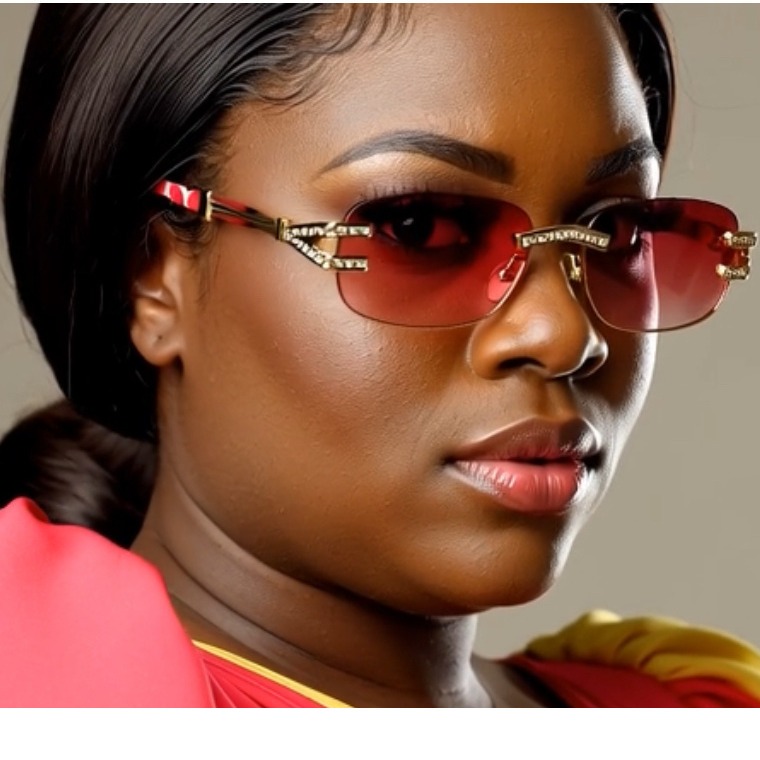 Women Rhinestone Rimless Sunglasses Red Lens Fashion Designer Style Diamond 2025